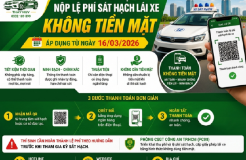 TP.HCM áp dụng nộp lệ phí sát hạch lái xe không tiền mặt